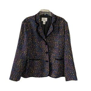 Susan Graver Style Womens Blazer Sz XL Tweed Multicolor 3 Button Officecore